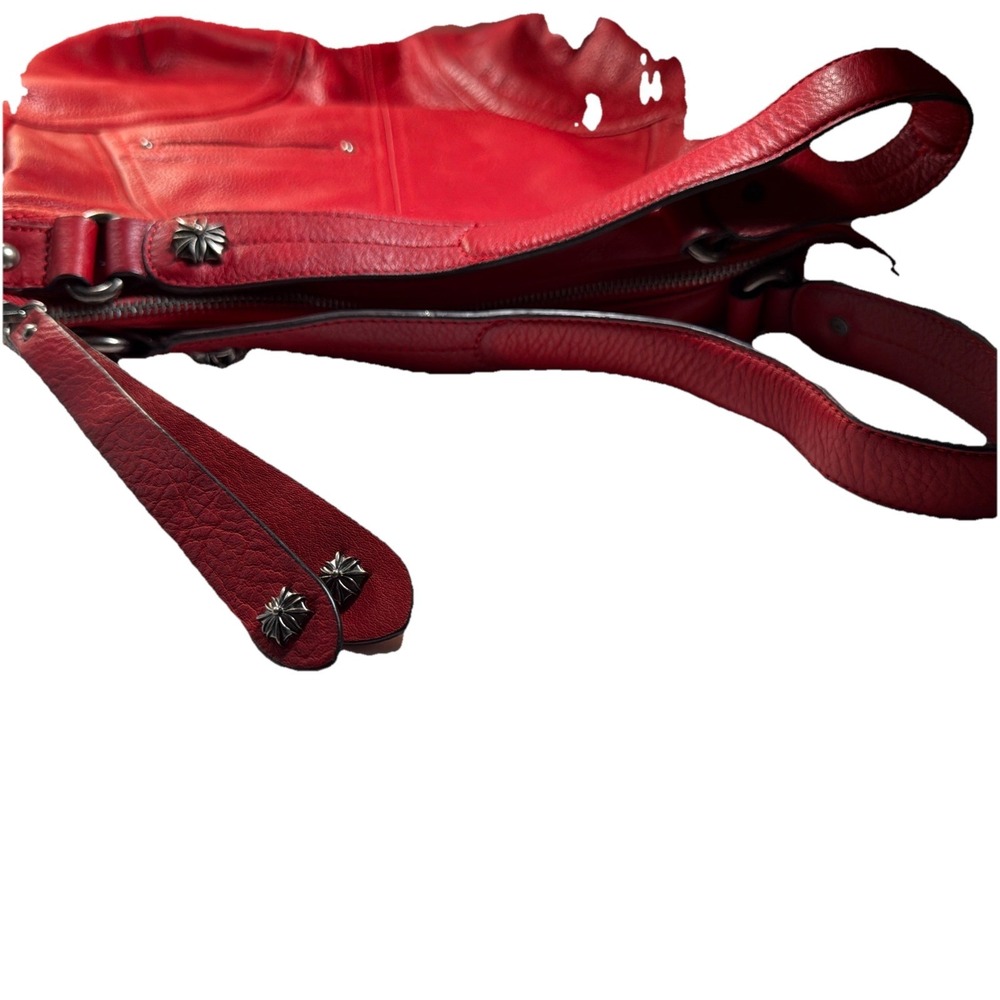 B. Makowsky Red Shoulder Bag Gun Metal Silver Hardware Pockets Double Handles - Picture 8 of 10